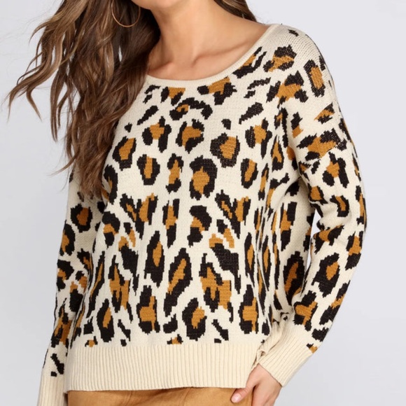 Miracle Leopard Cheetah Open Back Crew Neck Sweater - Picture 2 of 4